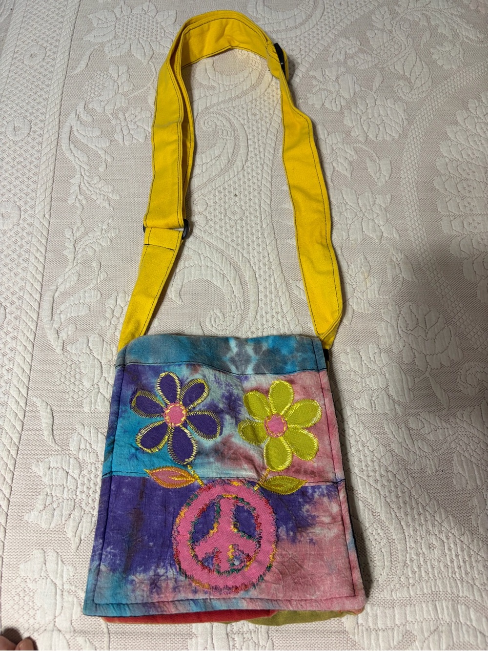 Tie-Dye Floral BOHO embroidered Crossbody Bag with Yellow Strap India